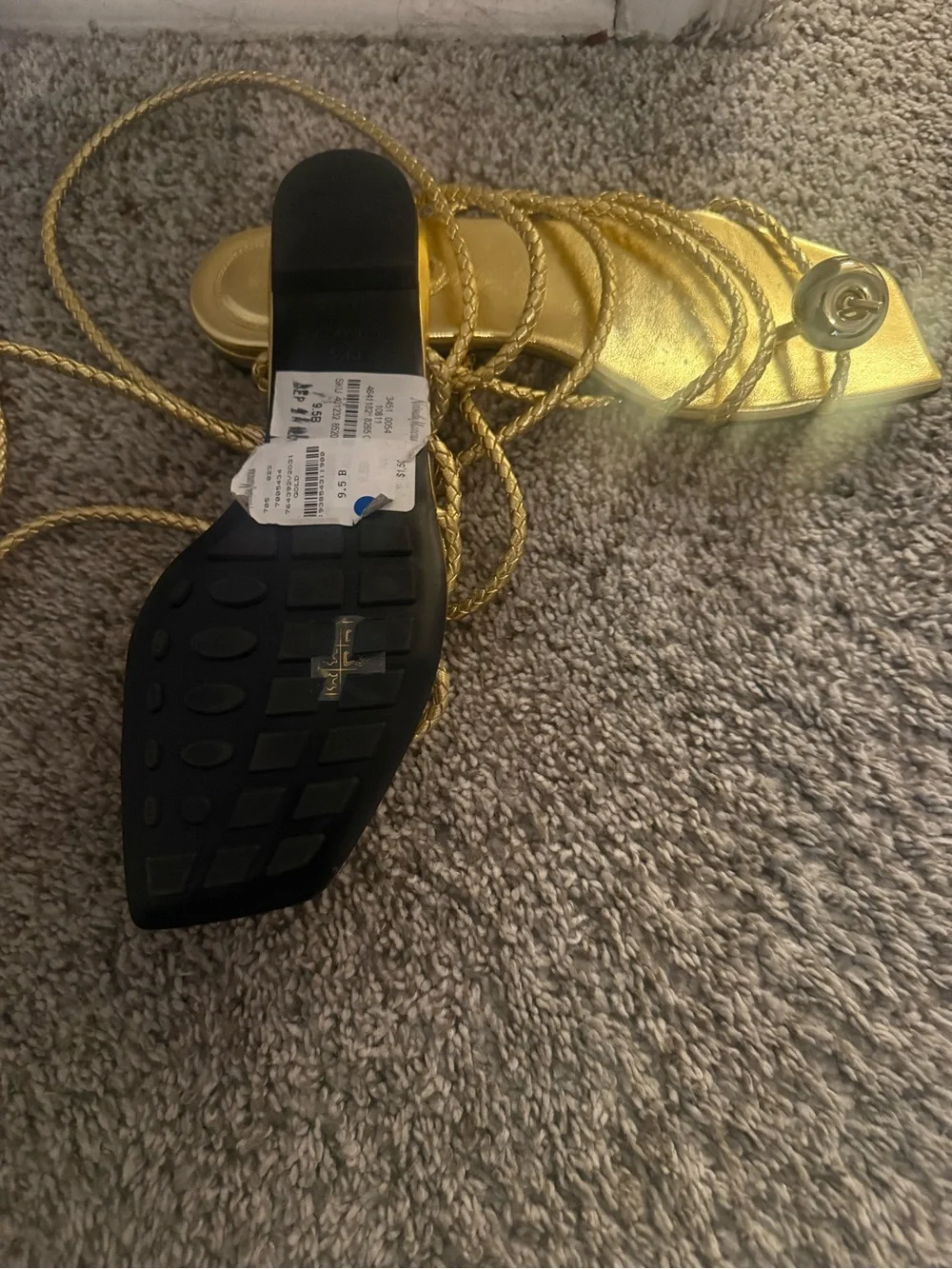 Bottega Veneta Gold Braided Lace-Up Espadrille Sandals
